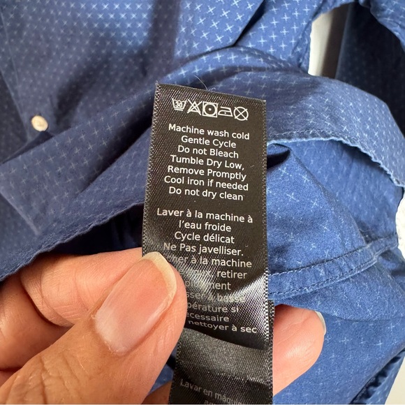 John Varvatos USA Button Down Shirt Navy Blue Printed Regular Fit Size LG - Picture 9 of 10